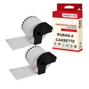Ruban DK22205 pour Brother compatible noir sur fond blanc x 2 ruban d'étiquette