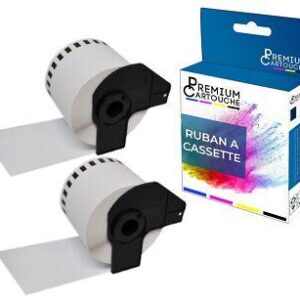 Ruban DK22205 pour Brother compatible noir sur fond blanc x 2 ruban d'étiquette