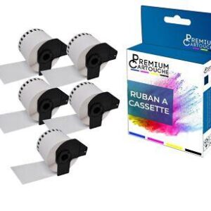Ruban DK22205 pour Brother compatible noir sur fond blanc x 5 ruban d'étiquette