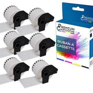 Ruban DK22205 pour Brother compatible noir sur fond blanc x 6 ruban d'étiquette