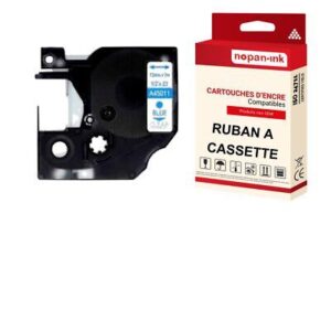 Ruban S0720510 45011 pour DYMO Letratag D1 compatible bleu sur fond transparent