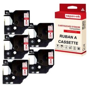 Ruban S0720520 45012 pour DYMO Letratag D1 compatible rouge sur fond transparen