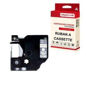 Ruban S0720600 45020 pour DYMO Letratag D1 compatible blanc sur fond transparen