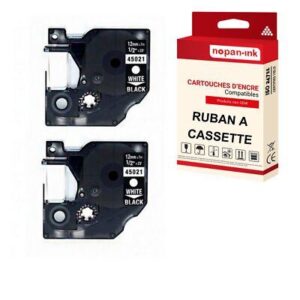Ruban S0720610 45021 pour DYMO Letratag D1 compatible blanc sur fond noir x 2 p