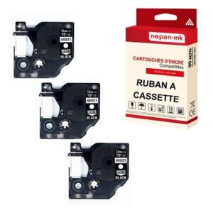 Ruban S0720610 45021 pour DYMO Letratag D1 compatible blanc sur fond noir x 3 p