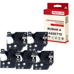Ruban S0720610 45021 pour DYMO Letratag D1 compatible blanc sur fond noir x 5 p