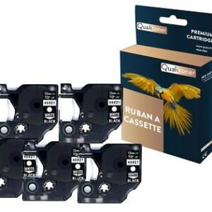 Ruban S0720610 45021 pour DYMO Letratag D1 compatible blanc sur fond noir x 5 p