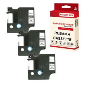 Ruban S0720670 40910 pour DYMO Letratag D1 compatible noir sur fond transparent