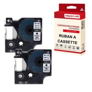 Ruban S0720680 40913 pour DYMO Letratag D1 compatible noir sur fond blanc x 2 p