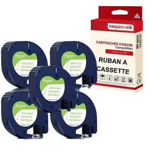 Ruban S0721510 91200 pour DYMO Letratag compatible noir sur fond blanc x 5 pour