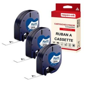 Ruban S0721610/S0721660 91201 pour DYMO Letratag compatible noir sur fond blanc