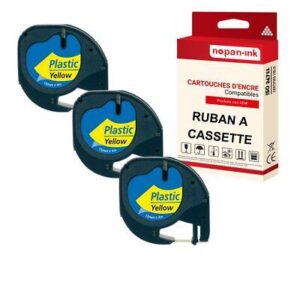 Ruban S0721620 91202 pour DYMO Letratag compatible noir sur fond jaune x 3 pour
