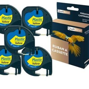 Ruban S0721620 91202 pour DYMO Letratag compatible noir sur fond jaune x 5 pour