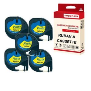 Ruban S0721620 91202 pour DYMO Letratag compatible noir sur fond jaune x 5 pour