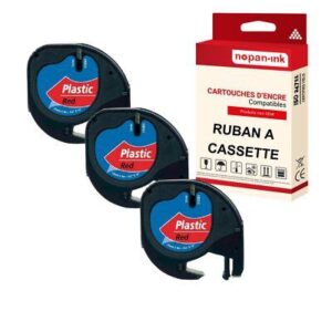 Ruban S0721630 91203 pour DYMO Letratag compatible noir sur fond rouge x 3 pou