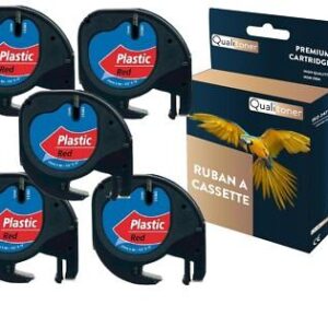 Ruban S0721630 91203 pour DYMO Letratag compatible noir sur fond rouge x 5 pou