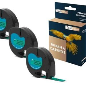 Ruban S0721640 91204 pour DYMO Letratag compatible noir sur fond vert x 3 pour