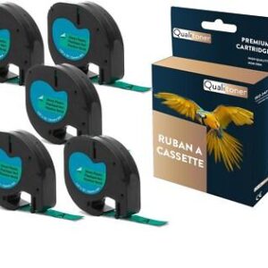 Ruban S0721640 91204 pour DYMO Letratag compatible noir sur fond vert x 5 pour