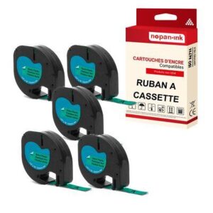 Ruban S0721640 91204 pour DYMO Letratag compatible noir sur fond vert x 5 pour