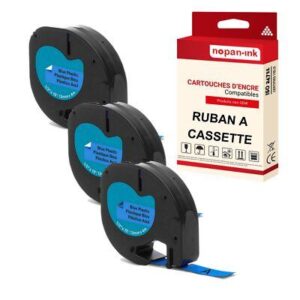 Ruban S0721650 91205 pour DYMO Letratag compatible noir sur fond bleu x 3 pour