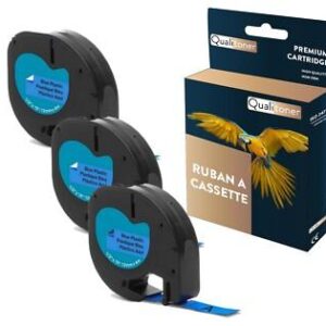 Ruban S0721650 91205 pour DYMO Letratag compatible noir sur fond bleu x 3 pour