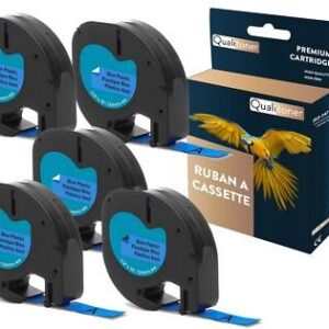 Ruban S0721650 91205 pour DYMO Letratag compatible noir sur fond bleu x 5 pour