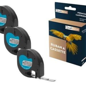Ruban S0721730 91208 pour DYMO Letratag compatible noir sur fond métallique x 3