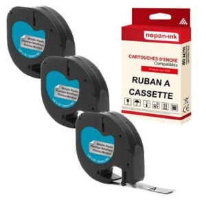Ruban S0721730 91208 pour DYMO Letratag compatible noir sur fond métallique x 3