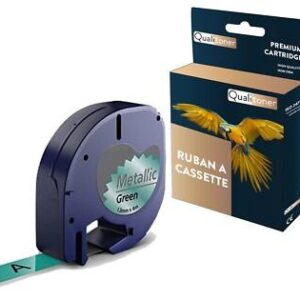 Ruban S0721740 91209 pour DYMO Letratag compatible noir sur fond vert métalliqu