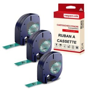 Ruban S0721740 91209 pour DYMO Letratag compatible noir sur fond vert métalliqu