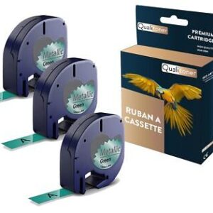 Ruban S0721740 91209 pour DYMO Letratag compatible noir sur fond vert métalliqu